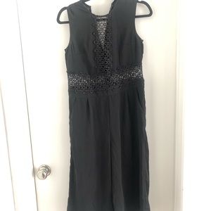 HAODUOYI Black Cropped Jumpsuit with Lace Insets MK